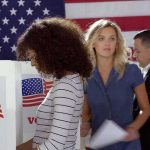 Name Clone Gambit Upends Senate Race Voters at polling booths in front of an American flag