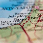 Security Clampdown Hits Gaza, West Bank Close-up of a map showing Gaza and surrounding areas