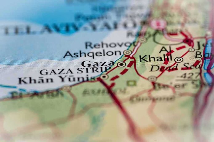 Close-up of a map showing Gaza and surrounding areas